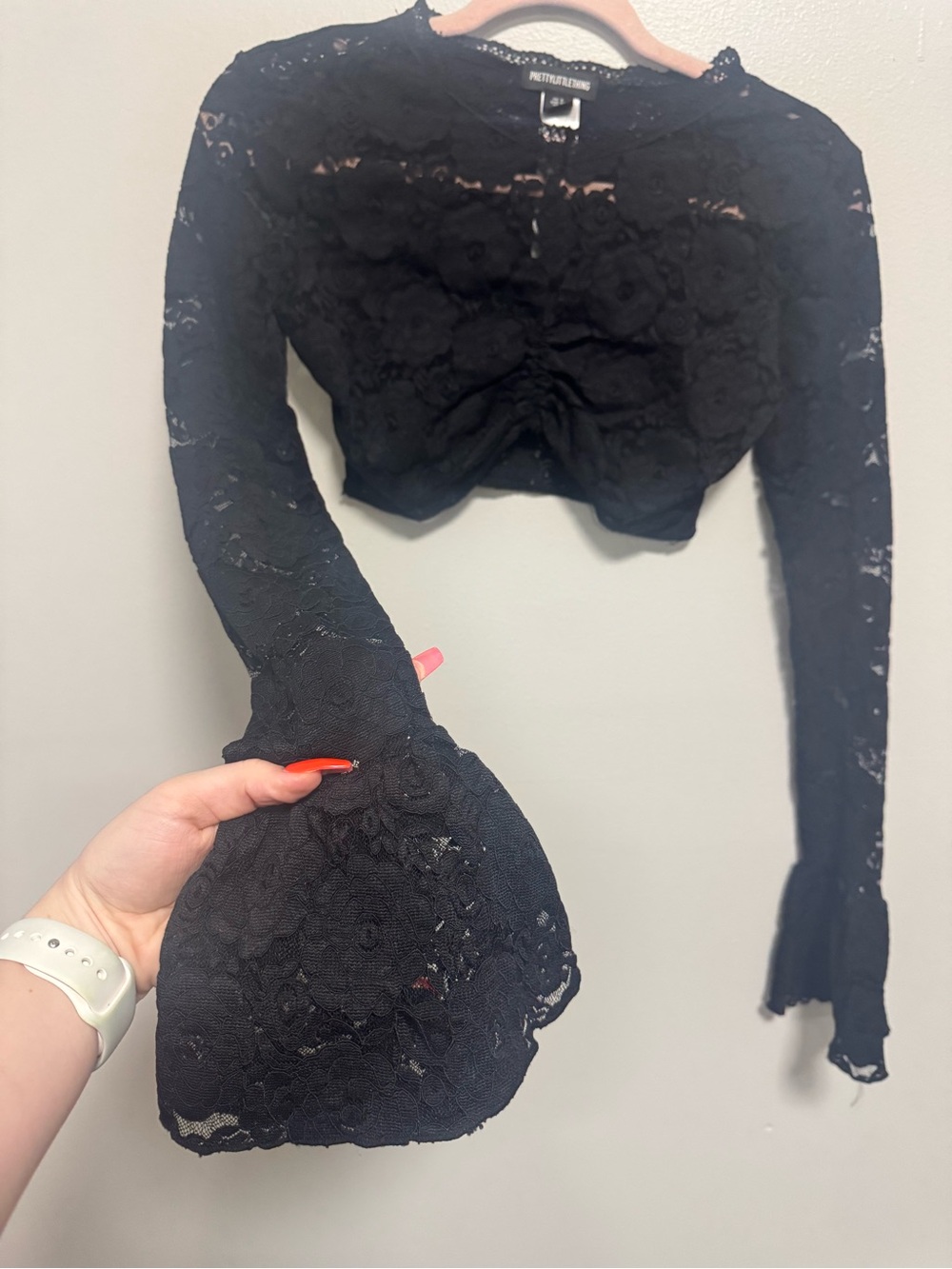 Pretty Little Thing BLACK Romantic Gothic LACE EXTREME CROP LONG SLEEVE TOP - Picture 11 of 11